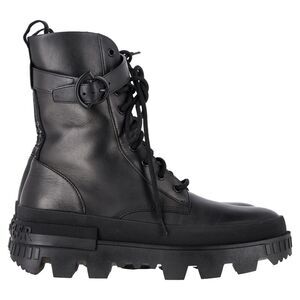 Moncler Carinne Lace-Up Combat Boots in Black Leather